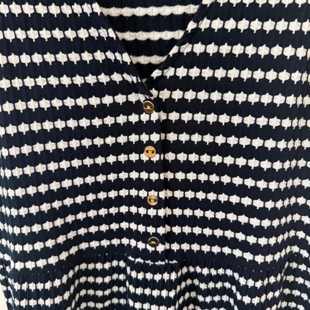 Loft Jacquard Dress Navy Blue White Button V-Neck Sleeveless Dress XSP XS Petite - Picture 7 of 14